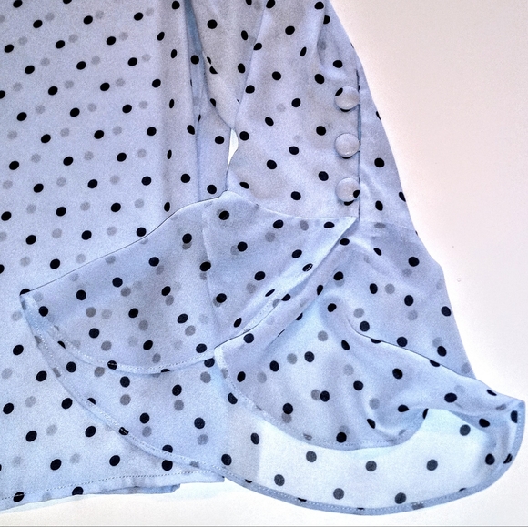 VINCE CAMUTO L/S TOP - BOHO LIGHT BLUE w/ NAVY POLKA-DOT- SMALL - Picture 5 of 7